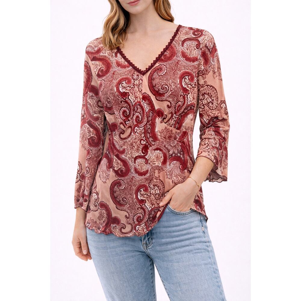 b.i.y.a.y.c.d.a | Paisley Burgundy Mesh Wrap Top Y2K Boho Fairycore NWT | XL